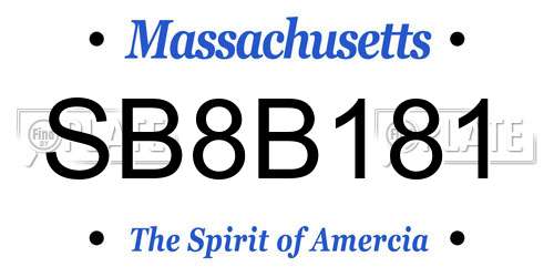 SB8B181 Massachusetts License Plate