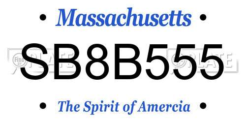 SB8B555 Massachusetts License Plate