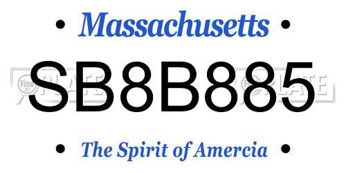 SB8B885 Massachusetts License Plate