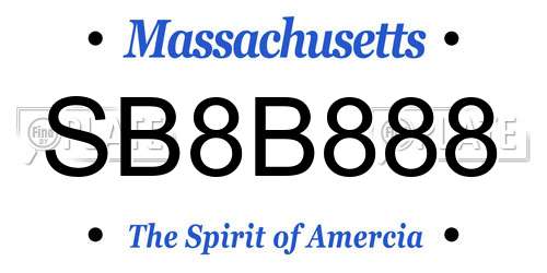 SB8B888 Massachusetts License Plate