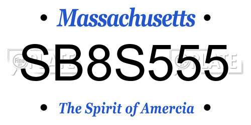 SB8S555 Massachusetts License Plate