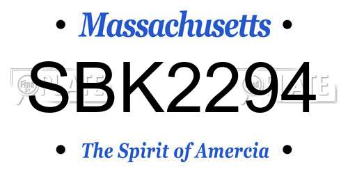 SBK2294 Massachusetts License Plate