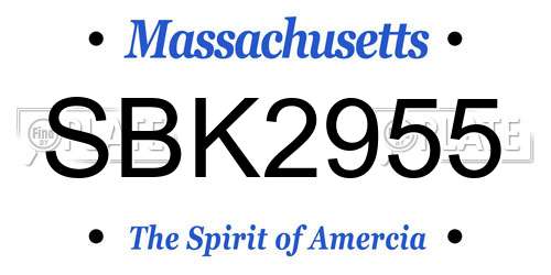 SBK2955 Massachusetts License Plate