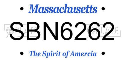 SBN6262 Massachusetts License Plate