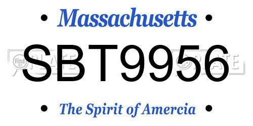 SBT9956 Massachusetts License Plate