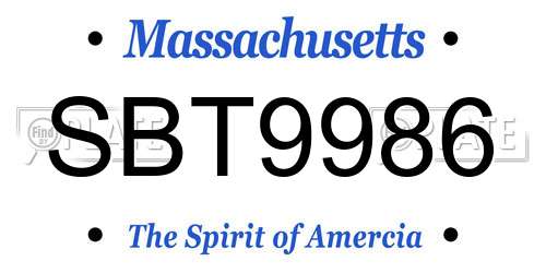 SBT9986 Massachusetts License Plate