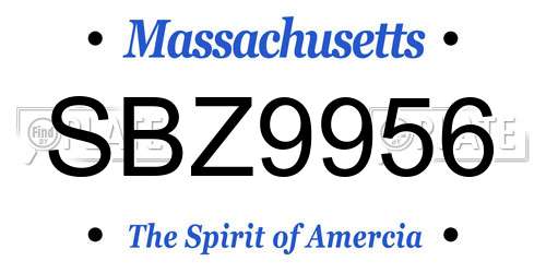 SBZ9956 Massachusetts License Plate