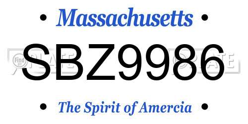 SBZ9986 Massachusetts License Plate