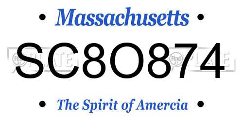 SC8O874 Massachusetts License Plate