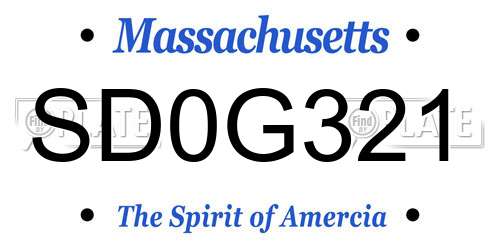 SD0G321 Massachusetts License Plate