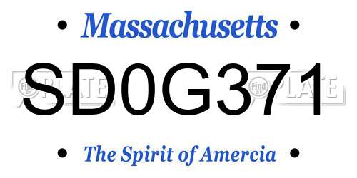 SD0G371 Massachusetts License Plate
