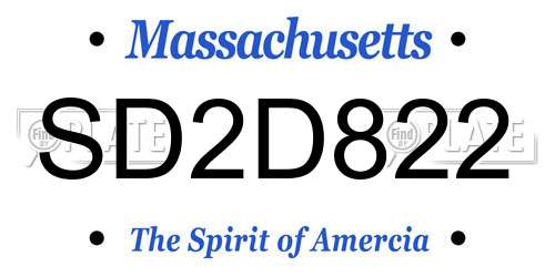 SD2D822 Massachusetts License Plate