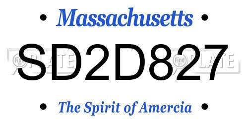 SD2D827 Massachusetts License Plate