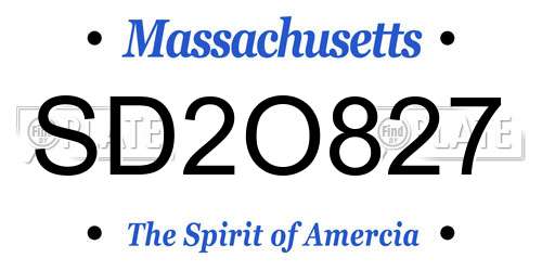 SD2O827 Massachusetts License Plate