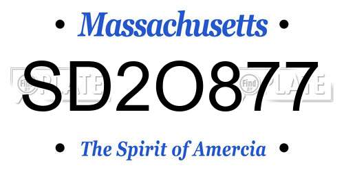 SD2O877 Massachusetts License Plate