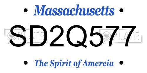 SD2Q577 Massachusetts License Plate