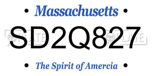 SD2Q827 Massachusetts License Plate