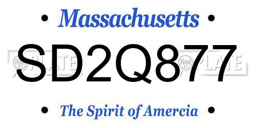 SD2Q877 Massachusetts License Plate