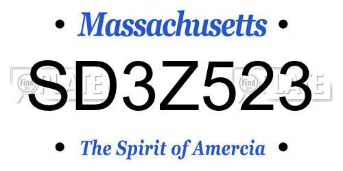 SD3Z523 Massachusetts License Plate