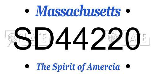 SD44220 Massachusetts License Plate