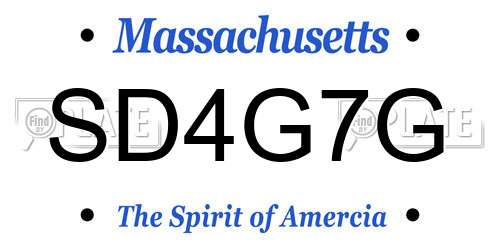 SD4G7G Massachusetts License Plate