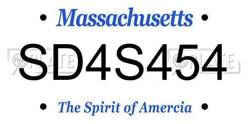 SD4S454 Massachusetts License Plate