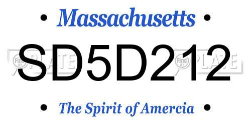 SD5D212 Massachusetts License Plate