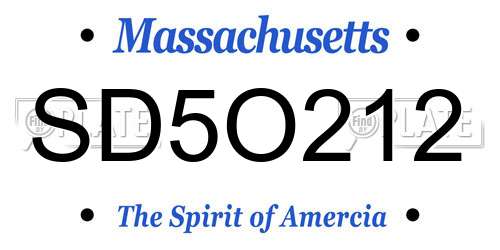 SD5O212 Massachusetts License Plate