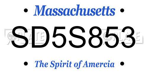 SD5S853 Massachusetts License Plate
