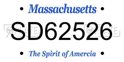 SD62526 Massachusetts License Plate