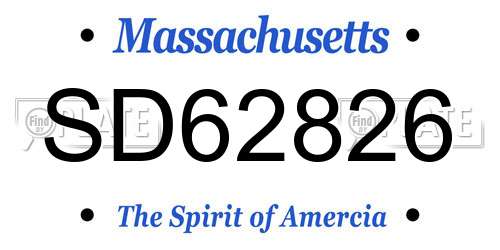 SD62826 Massachusetts License Plate