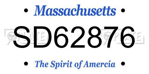 SD62876 Massachusetts License Plate