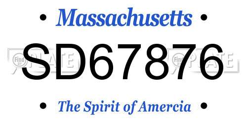 SD67876 Massachusetts License Plate