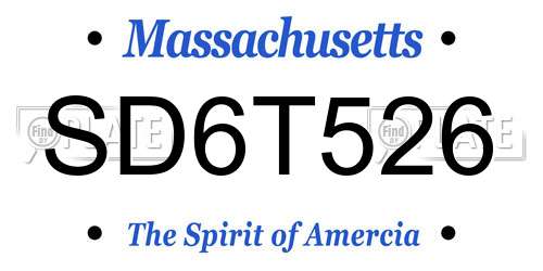 SD6T526 Massachusetts License Plate