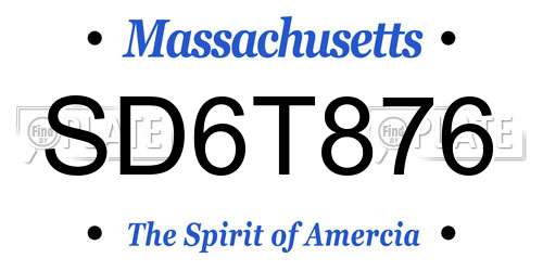 SD6T876 Massachusetts License Plate
