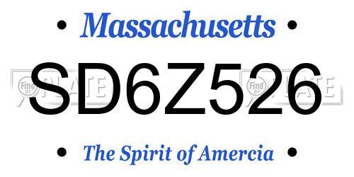 SD6Z526 Massachusetts License Plate