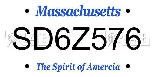 SD6Z576 Massachusetts License Plate