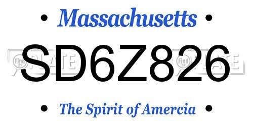SD6Z826 Massachusetts License Plate