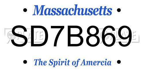 SD7B869 Massachusetts License Plate