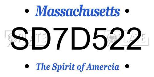 SD7D522 Massachusetts License Plate
