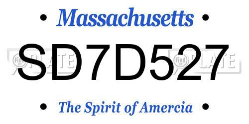 SD7D527 Massachusetts License Plate