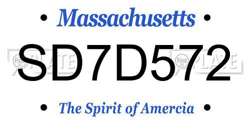 SD7D572 Massachusetts License Plate