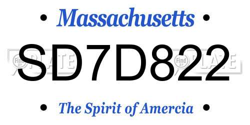 SD7D822 Massachusetts License Plate