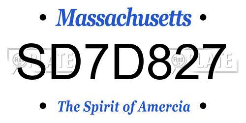 SD7D827 Massachusetts License Plate