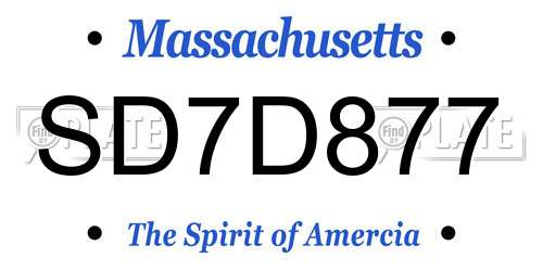 SD7D877 Massachusetts License Plate