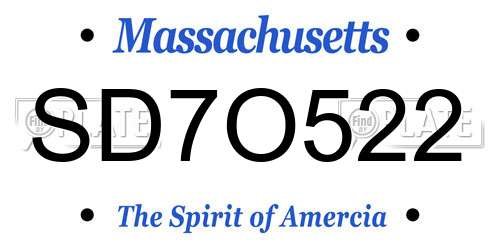 SD7O522 Massachusetts License Plate