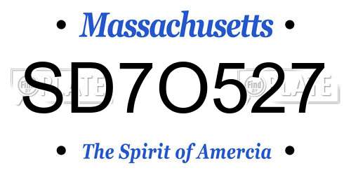 SD7O527 Massachusetts License Plate