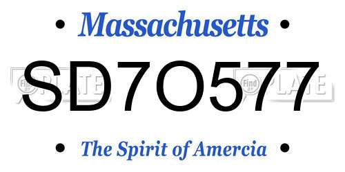 SD7O577 Massachusetts License Plate