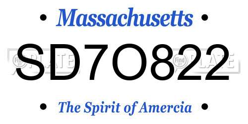SD7O822 Massachusetts License Plate
