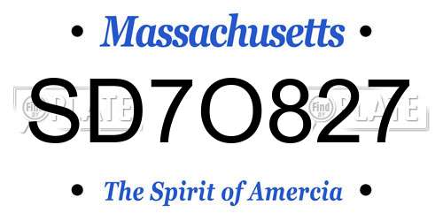 SD7O827 Massachusetts License Plate
